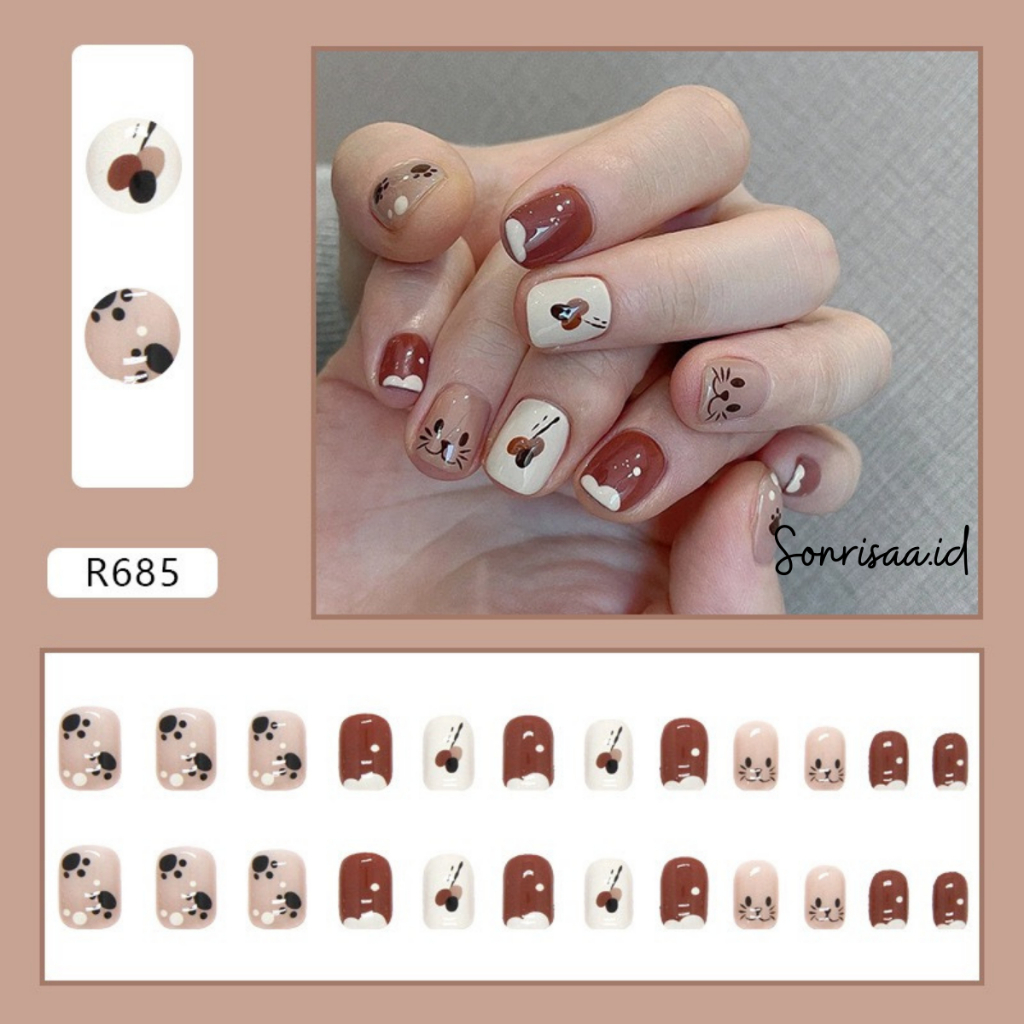 Kuku Palsu Pendek Aesthetic 24pcs (R685) / Nail Art / Fake Nails / Kuku Palsu Pendek