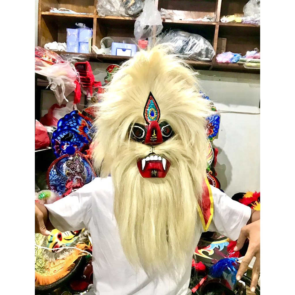 Topeng Bujang Ganong / Bujang Ganong Rambut Sintetis Super Tebal / Ganongan Mata Kaca