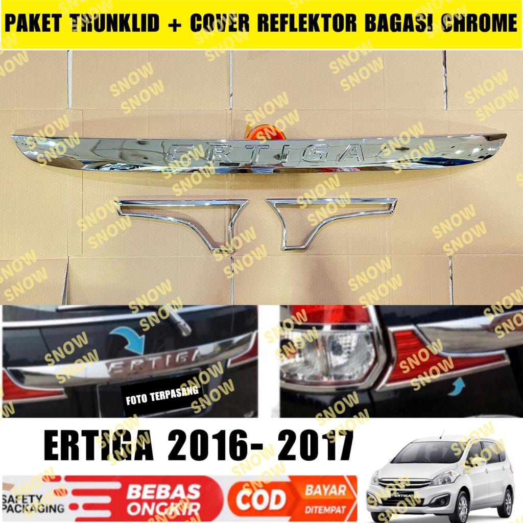 Paket Trunk Lid Reflektor List Bagasi New Ertiga 2016 2017 Emboss Cover Chrome