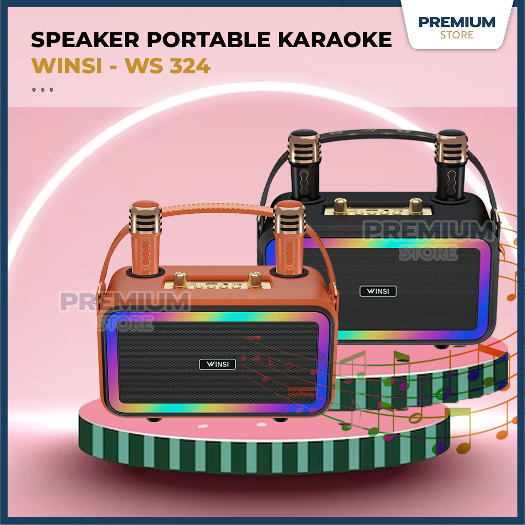 WINSI WS-324 Speaker Bluetooth+2mic karaoke Lampu LED RGB super bass speker blutut Wireless Portable