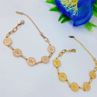 GELANG TITANIUM RANTAI DESAIN COIN RATU ELIZABETH FASHION ANTI LUNTUR & ANTI KARAT(COD)