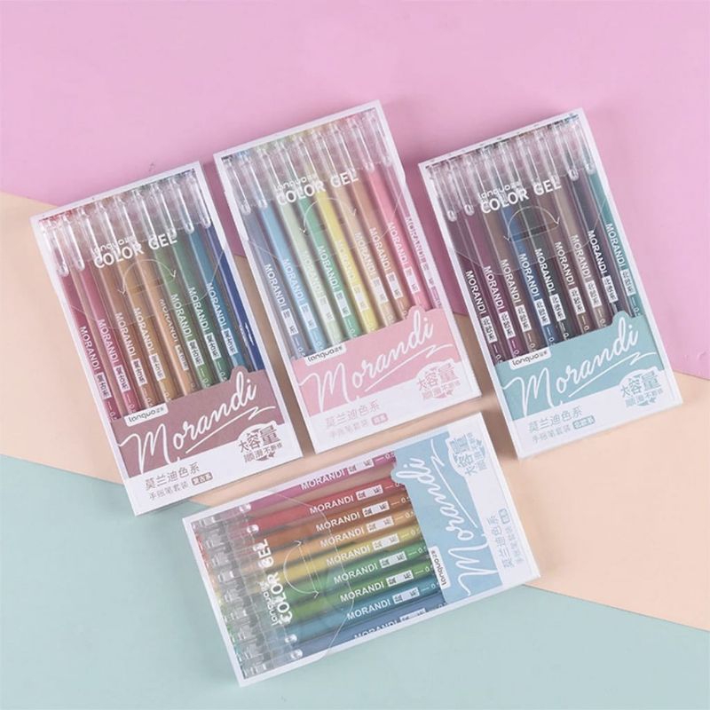 

9 Pcs Gel Pen Set Colors / Colorful Pulpen Warna Cute Morandi / Pena Warna
