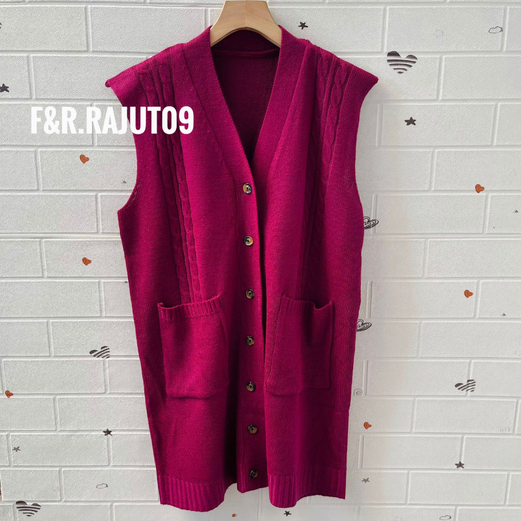 Long Vest Rajut Wanita Kancing 7 Motif Cable/Outher Rompi Panjang Oversize Premium