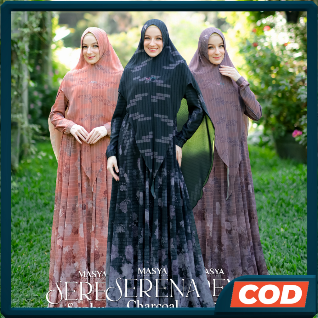 Set Gamis Dress Ceruty Babydoll Printing Premium Syari Branded Hitam - Ungu - Coklat - Merah Bata - 