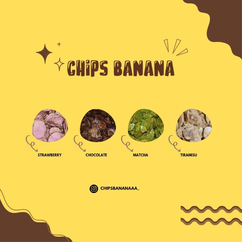 

Keripik pisang coklat, strawberry, tiramisu,matcha, mix | Chips Banana 50gr, 100gr, 150gr