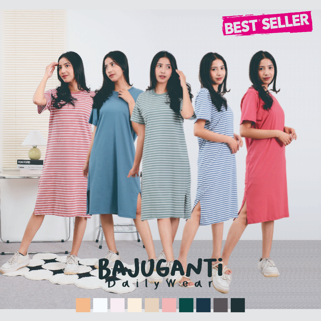 [BAJUGANTI] Midi Dress / Katun Combed / Salur Midi Dress / Kaos Midi Dress / Midi Dress Premium