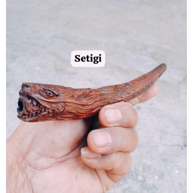 PIPA ONCE KAYU STIGI/SANTIGI LAUT UKIR NAGA/15CM/LUBANG MULTI