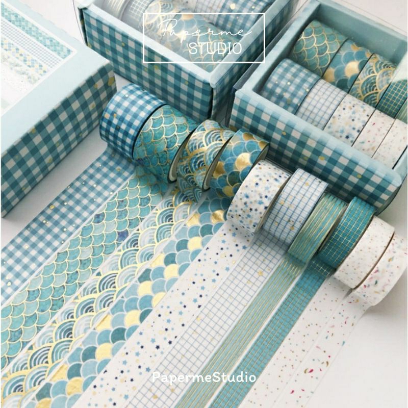 

WASHI TAPE - Sticker Washi Tape Blue Tone Shell premium blue and white scrapbook jornal dekorasi buku catatan diary by Papermestudio