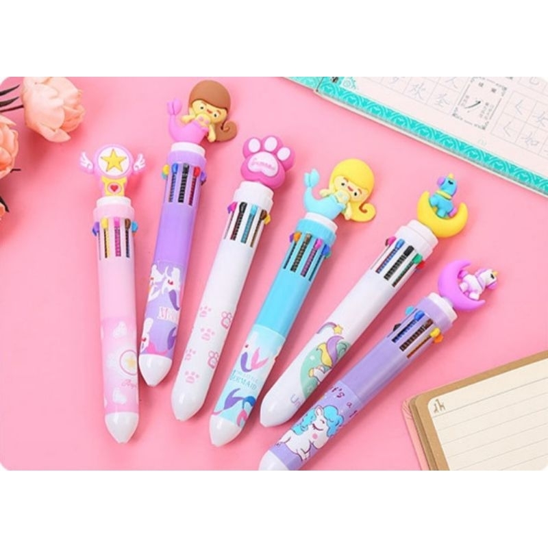 Pulpen 10 warna karakter dino unicorn bolpoin anak