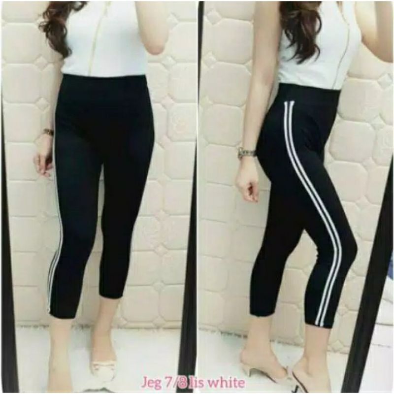 legging import 7/8 list 2 putih