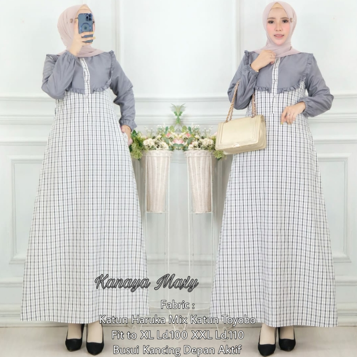 Khanaya Dress Gamis Kotak Kotak Katun Haruka Mix Katun Toyobo