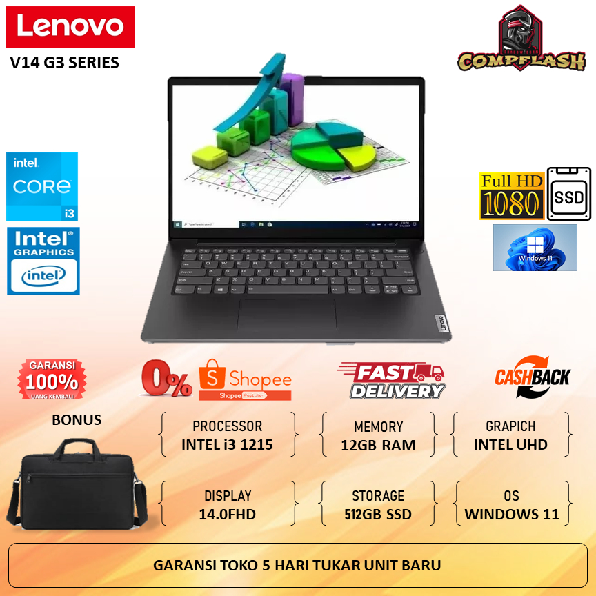 LAPTOP LENOVO V14 G3 - i3 1215 RAM 8GB 512GB SSD WINDOWS 11 14.0FHD