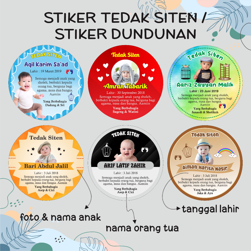 

(ukuran 7 cm)Stiker Tasyakuran Tedak Siten/Stiker tedhak siten/Stiker Dundunan/Sticker part 1
