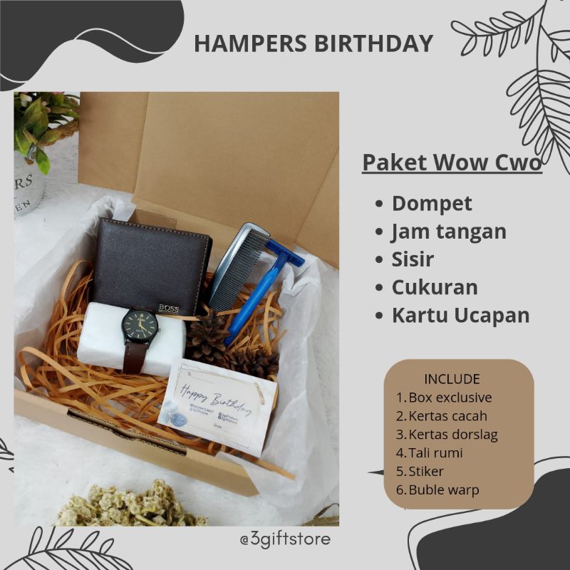 

Hampers Birthday Cwo WOW ( Dompet, Jam tangan, Sisir, Cukuran)