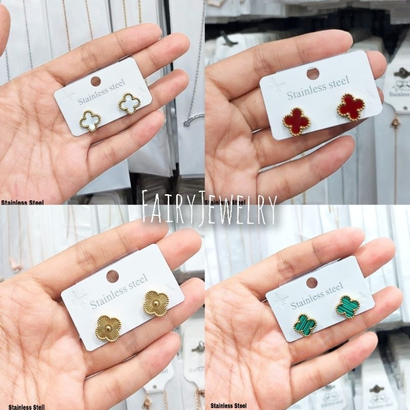 Giwang clover titanium anti karat