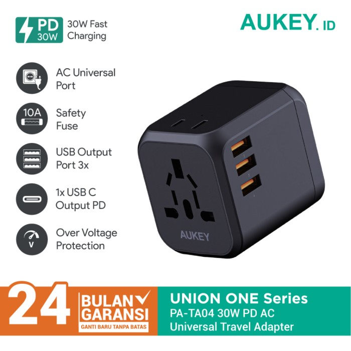 Universal Adapter AUKEY With USB A &amp; USB C PD 30W NEW Aukey Charger Iphone Samsung  60W PD &amp; Dynamic Detect ORIGINAL VERY FAST CHARGING