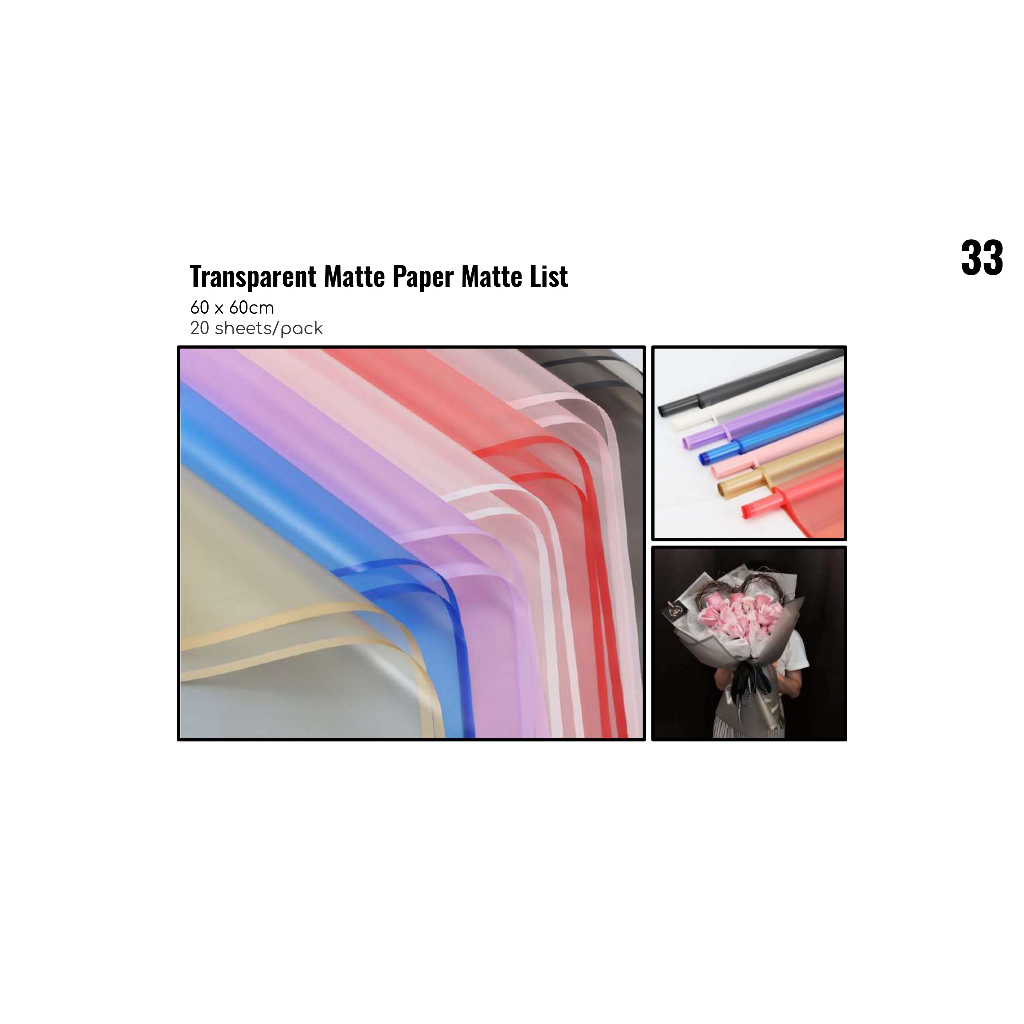 

MY Supplies - Flower Wrapping Paper Transparent Matte Paper Matte List Cellophane Kertas Bungkus Buket Bunga 1 Pack 20 Lembar