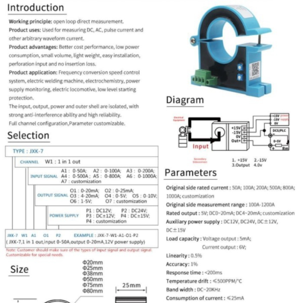 

WinTech JXK-7 CT Split Core Current Tranducer In0-800A Out:4-20mA 24V Limited