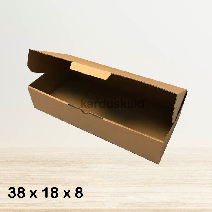

Kardus 38 x 18 x 8 cm die cut tipe E Flute K150 box kotak karton packing