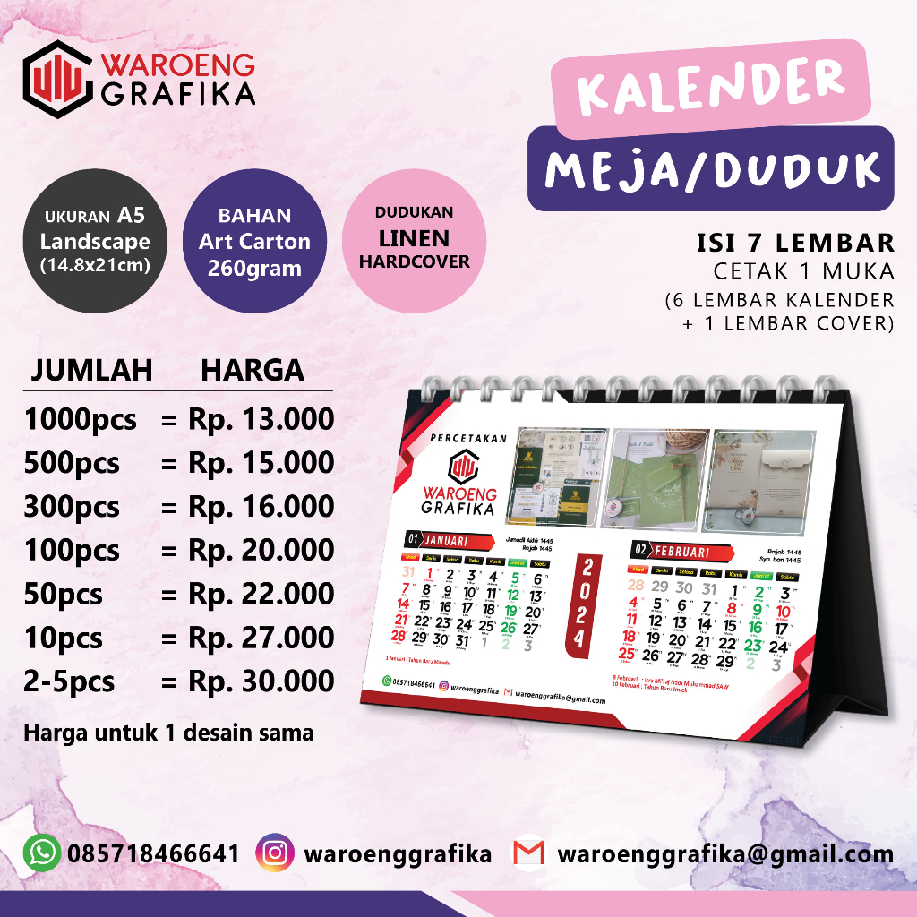 

Cetak Kalender Meja Kalender Duduk HARDCOVER (7 Halaman)