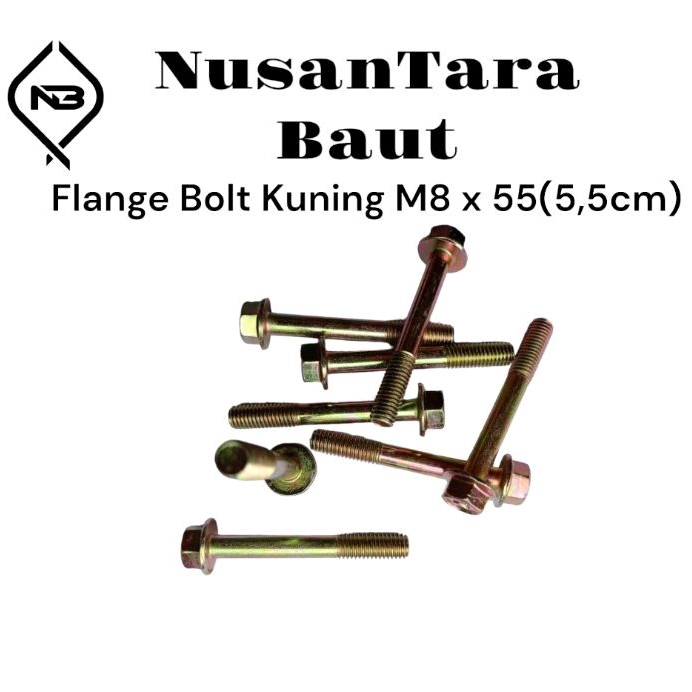 Flange Bolt kuning M8 x 55(5,5cm) Dijual Per Pcs