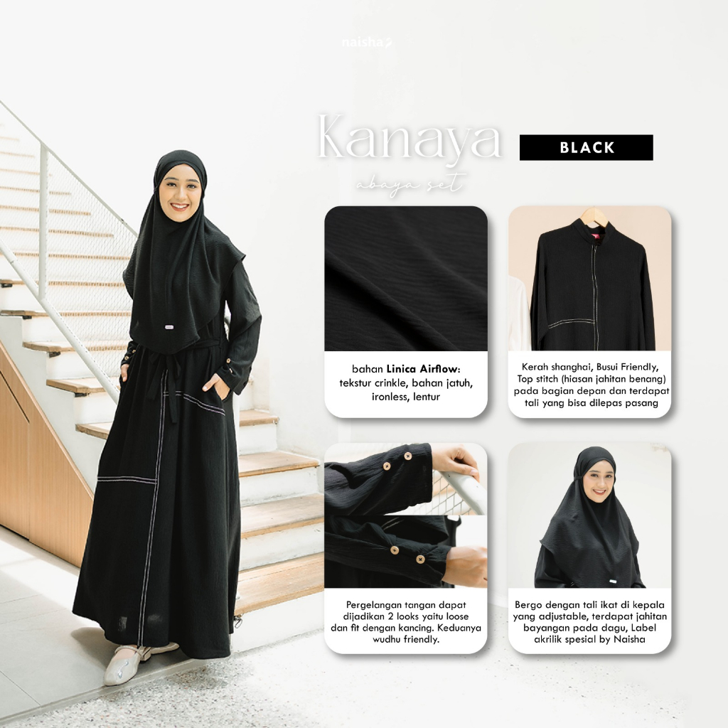 Naisha Official Kanaya Abaya Set Umroh Crinkle Sudah Dapat Gamis dan Jilbab-3
