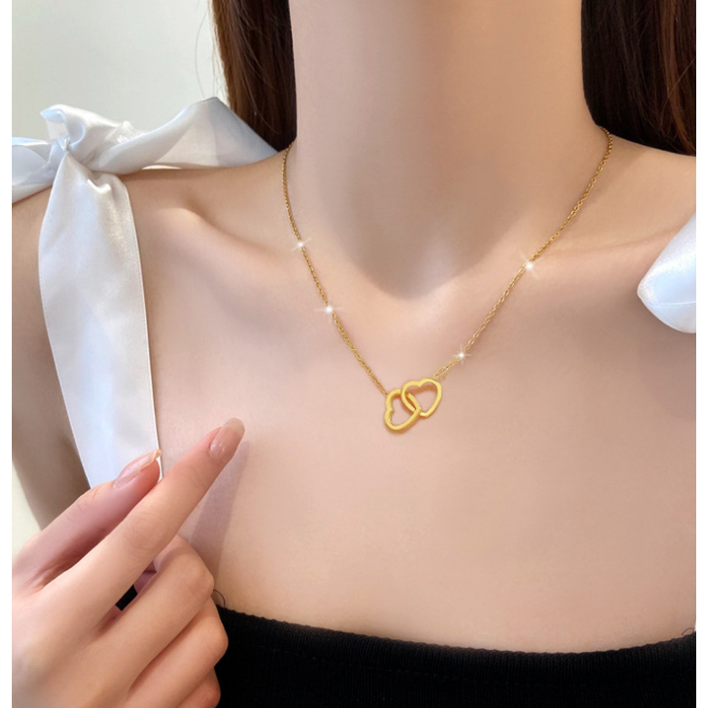 KALUNG TITANIUM WANITA TRENDY LIONTI HATI COUPLE