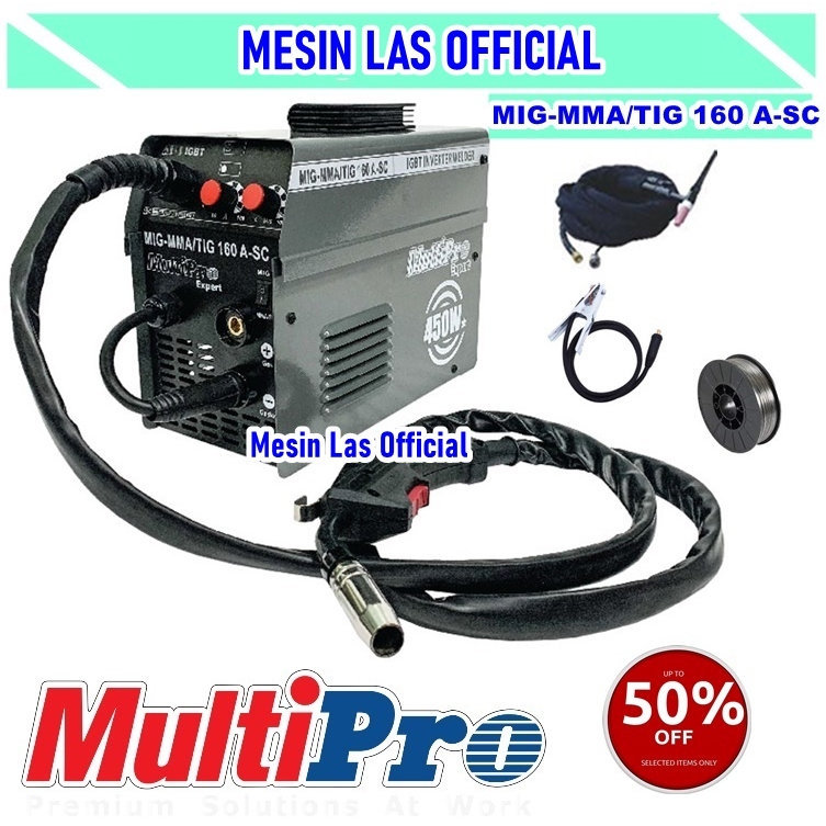 Mesin Las MultiPro MIG MMA TIG 160 A-SC Trafo Las CO2 Tanpa Gas 3 In 1
