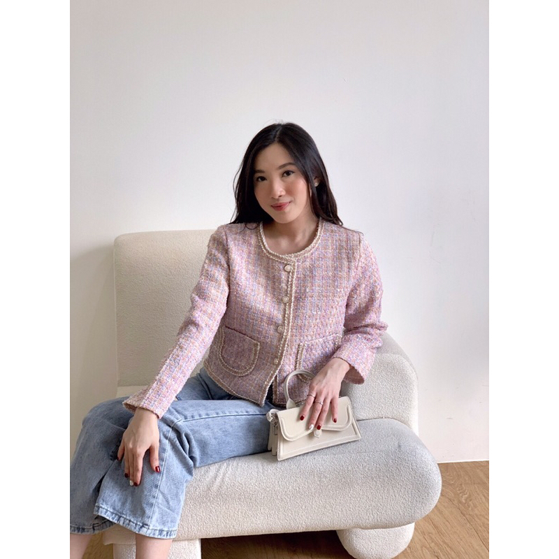 tweed blazer pink