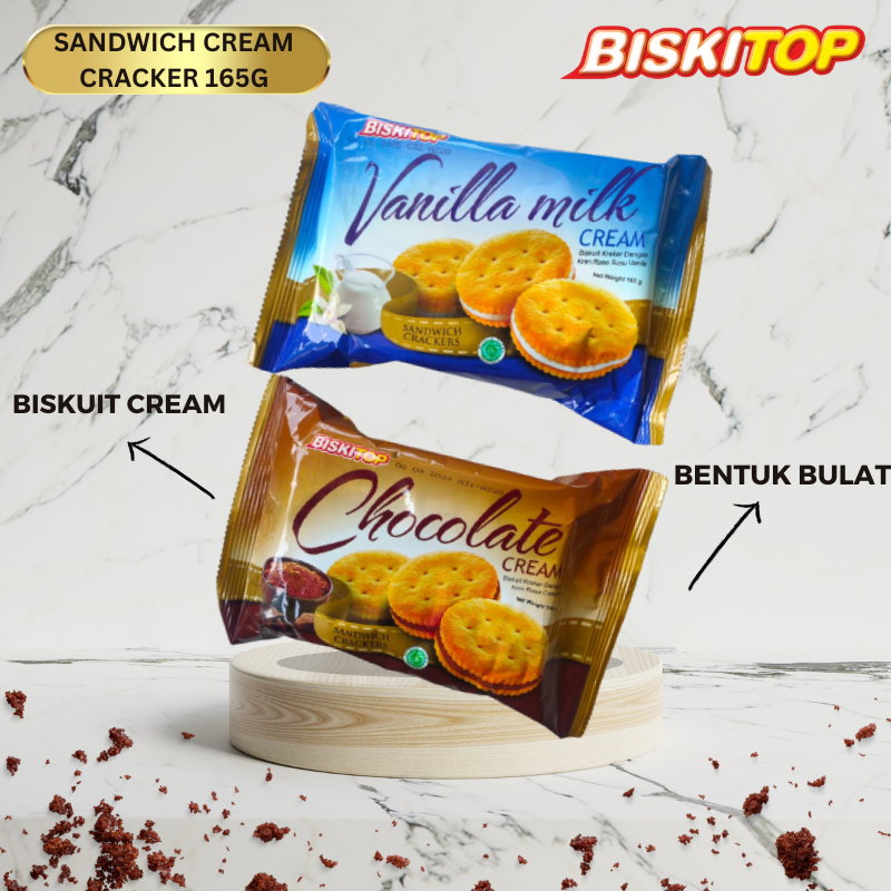 

BISKITOP - SANDWICH CREAM 165gr Biskuit Kue Kering Anak Dewasa Enak Renyah Biscuit Rasa Coklat Vanila Peanut Lemon