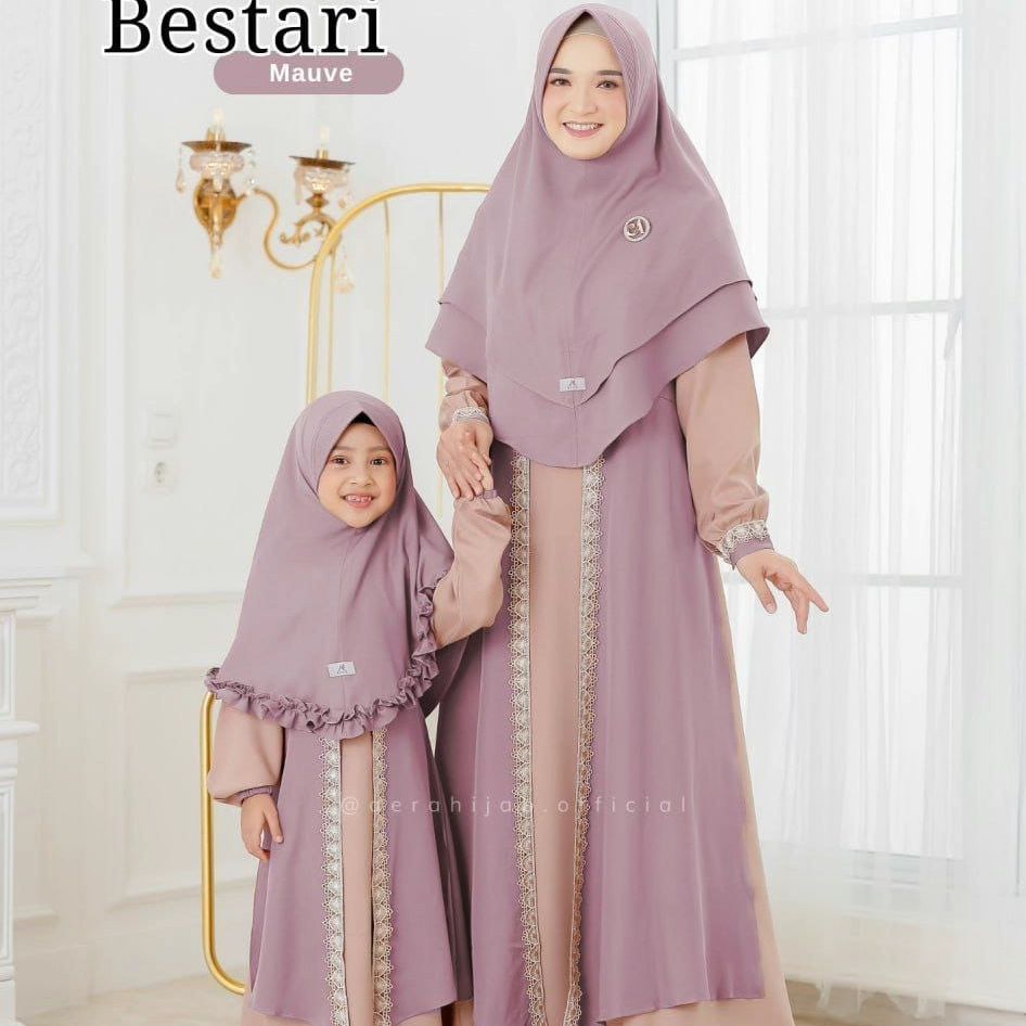 BESTARY MOM & KIDS Baju Gamis Syari Set Hijab Couple Ibu Dan Anak Perempuan Umur 5 6 7 Tahun Bahan S