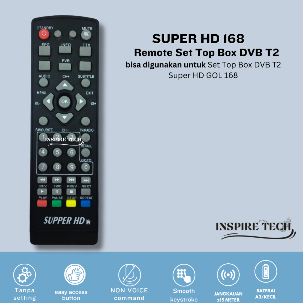 Remot Remote Set Top Box SUPER HD 168 DVB T2 Gardiner Optus Lgsat Vitara Max Hinomaru HDTV Parafin