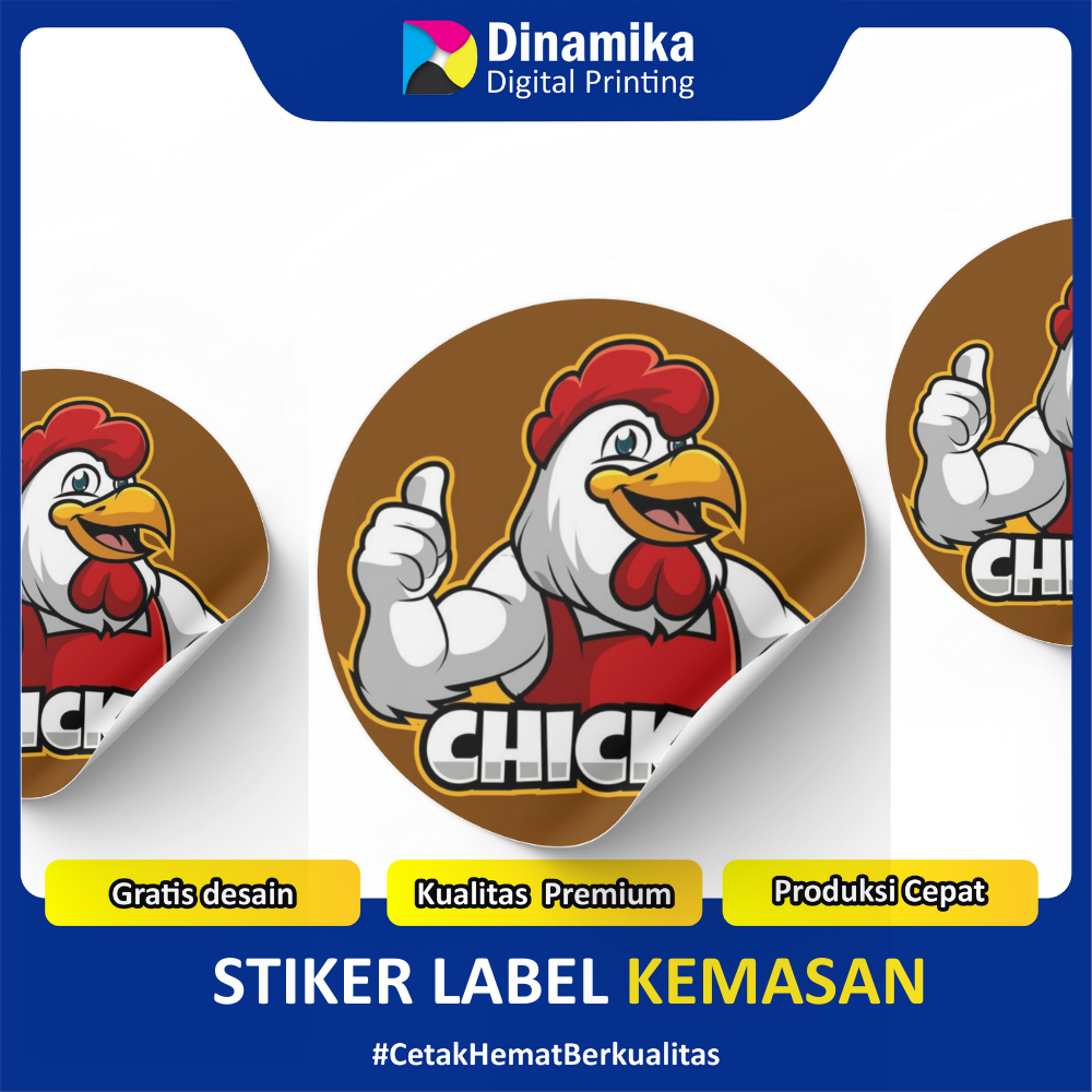 

Cetak Stiker Logo Kemasan Makanan Minuman Bahan Chromo A3, Custom, Print + Cut Makassar