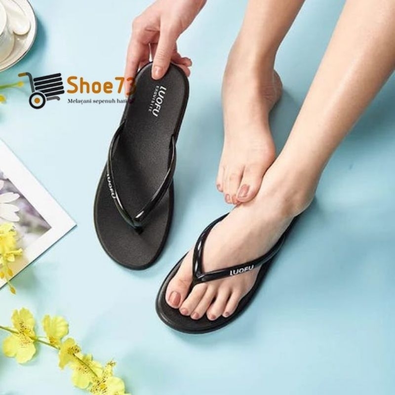 LUOFU 2315 SIZE Sandal Jepit Jelly Wanita Ukuran 36-40 Motif Bunga Elastis Ringan
