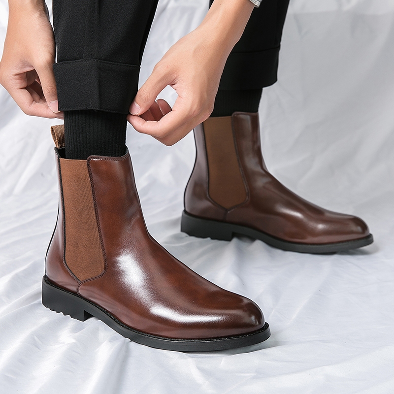 Terlaris Klasik Original Kulit Sapi Asli Sepatu Chelsea Boots Casual Tinggi Pria Semi Formal Cowok D