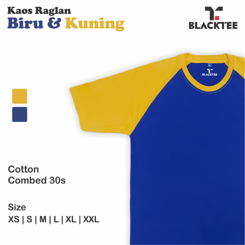 Tokobajumu - Kaos Raglan kuning biru Dewasa Wanita Pria dan Anak Kaos Kombinasi 2 warna| Bahan Combe