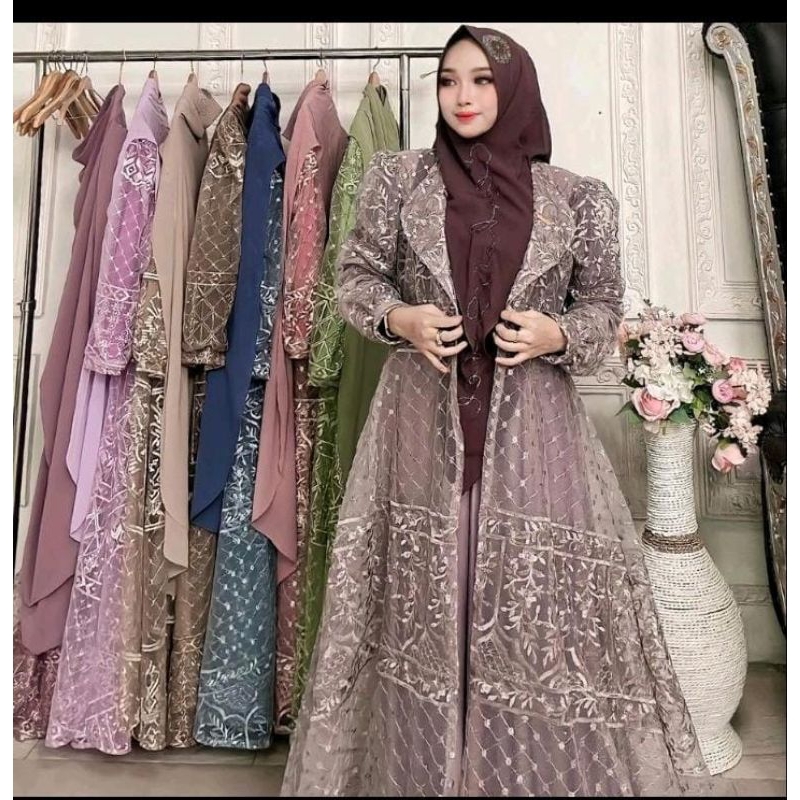 Jelita Gamis syari Mewah Premium Baju Kondangan Outer Panjang Brokat Khimar ceruty terbaru