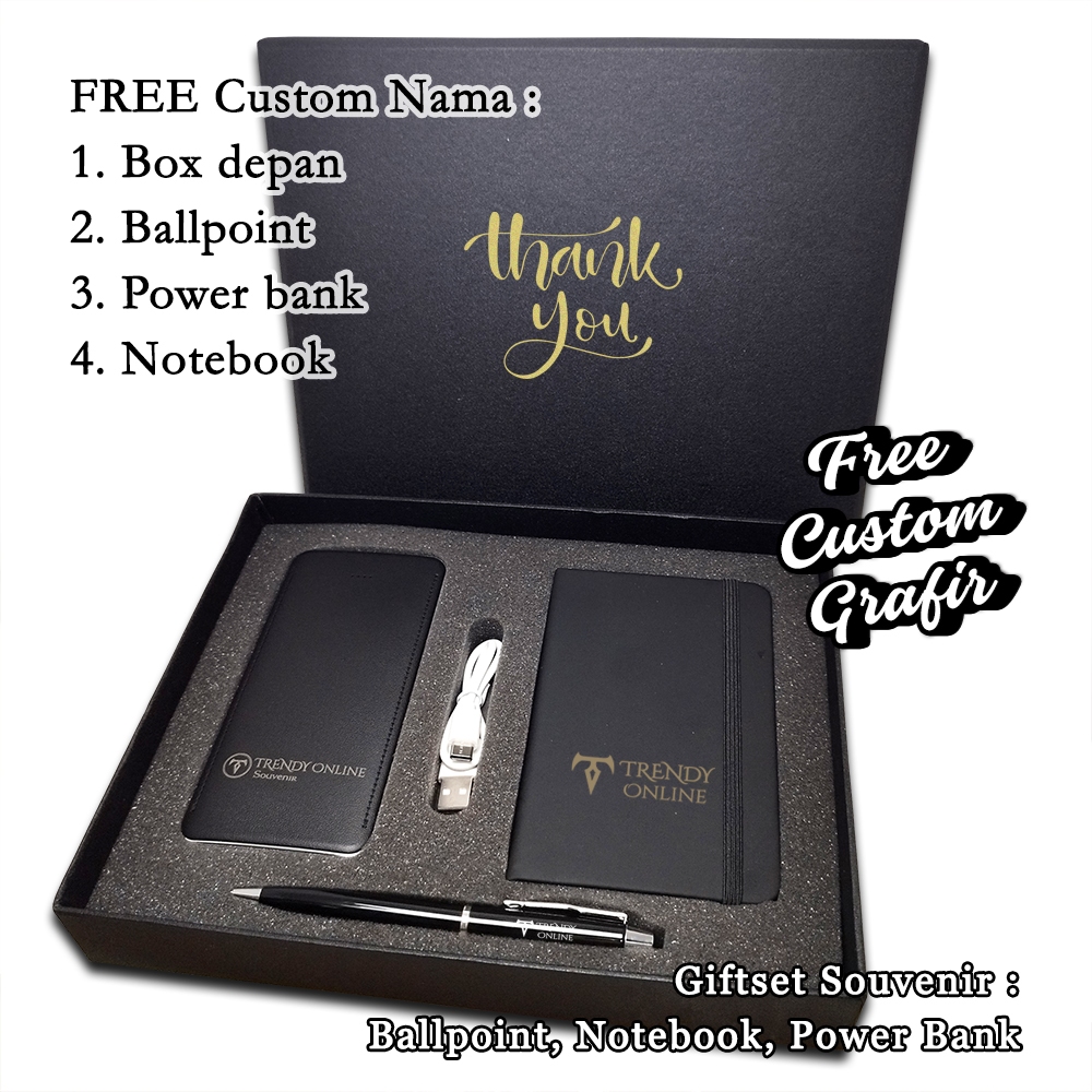 

Gift set Hampers, Souvenir Notebook Powerbank Ballpoint, set hadiah NotebookA6 Pulpen Powerbank, Giftset Exclusif Powerbank Buku Bolpoint, Gratis Custom Nama