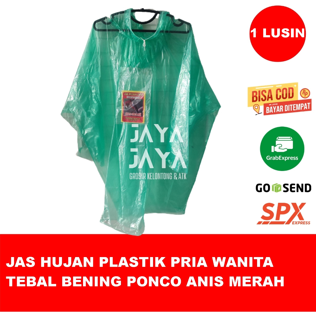 1 Lusin Jas Hujan Plastik Pria Wanita TEBAL BENING PONCO ANIS MERAH