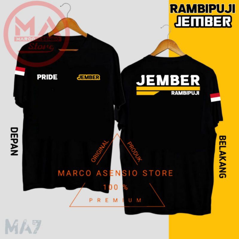 T-SHIRT KAOS HITAM PREMIUM DESAIN TULISAN PRIDE JEMBER | RAMBIPUJI SEMBORO SILO SUKORAMBI SUKOWONO S