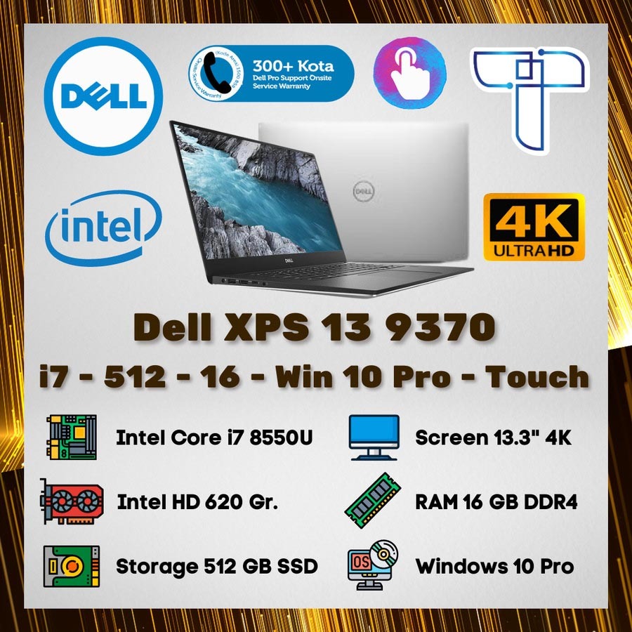 Dell XPS 9370 Laptop - i7 - 512 GB - 16 - win 10 Pro - Silver - Touch