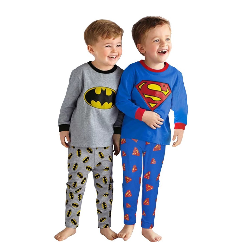 BAJU TIDUR ANAK PIYAMA BATMAN SUPERMAN LOGO FULL PRINT