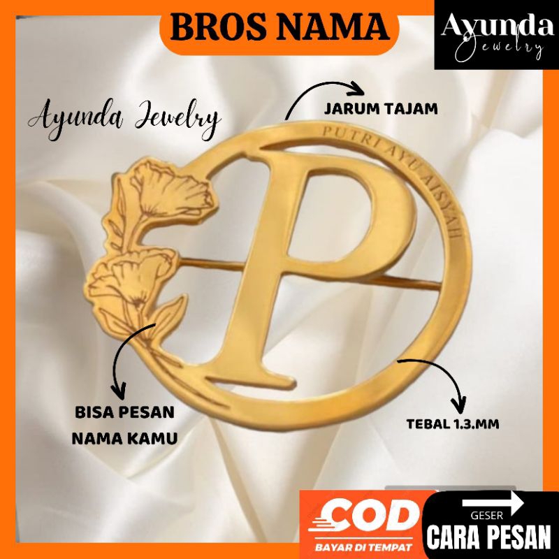 Bros Nama lapis emas Bros custom Nama Bros hijab bros inisial