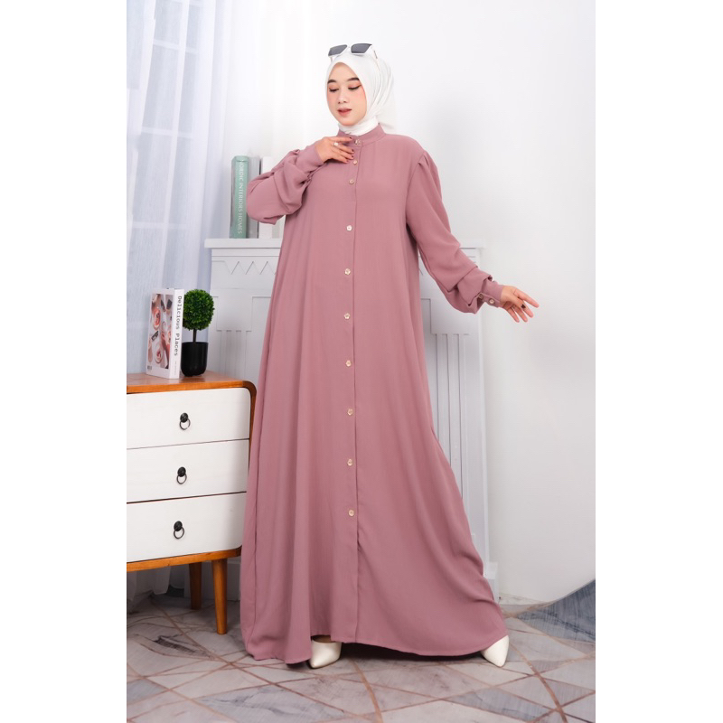Gamis Abaya Crinkle Premium Full Kancing Polos