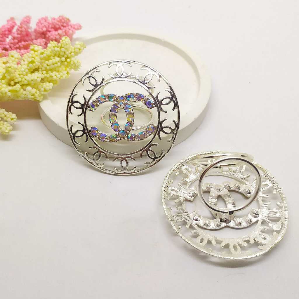 Termurah RING hijab /bros hijab/kolong jilbab/aksesoris hijab-Bulat CHN Silver