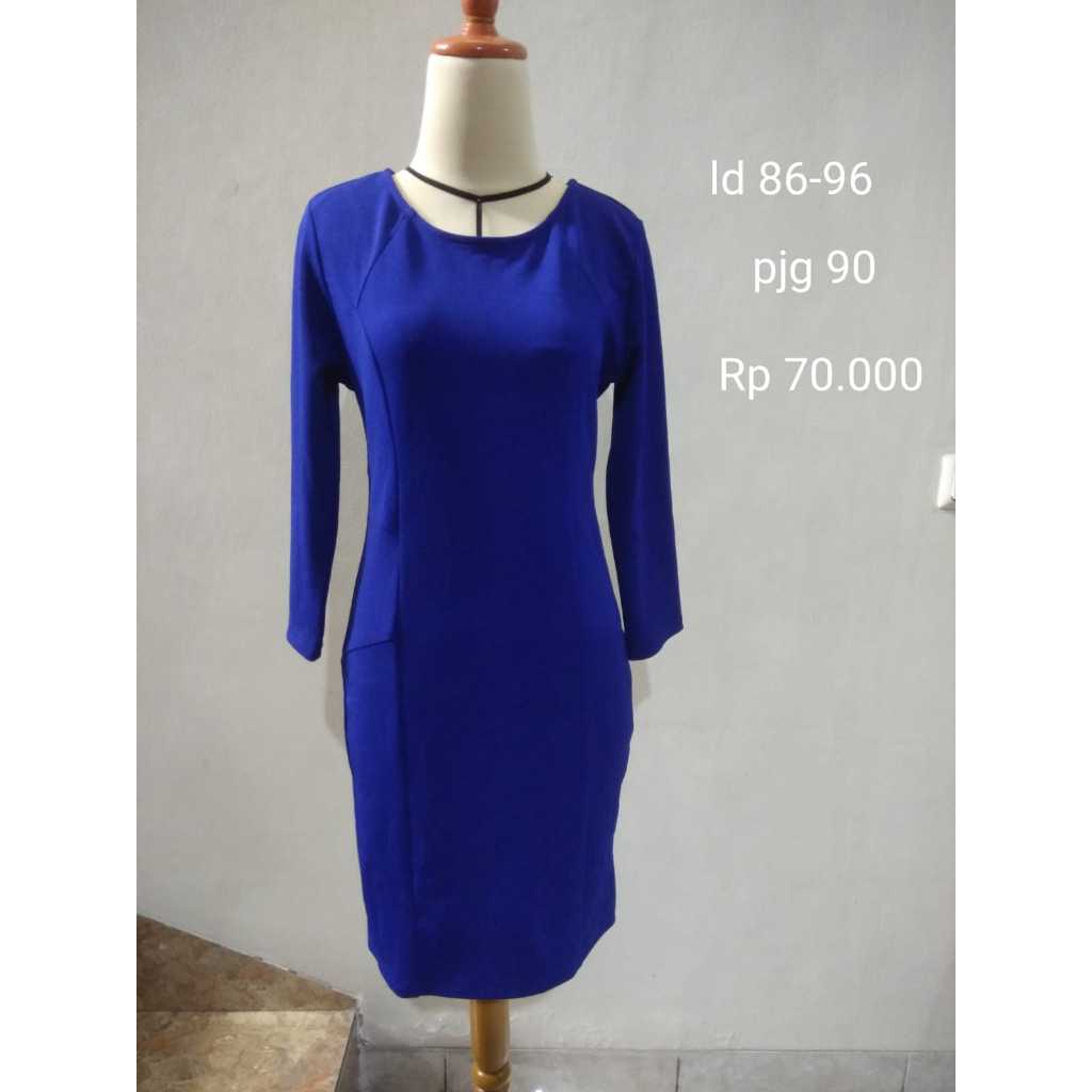 Dress Wanita Lengan Panjang Biru Elektrik