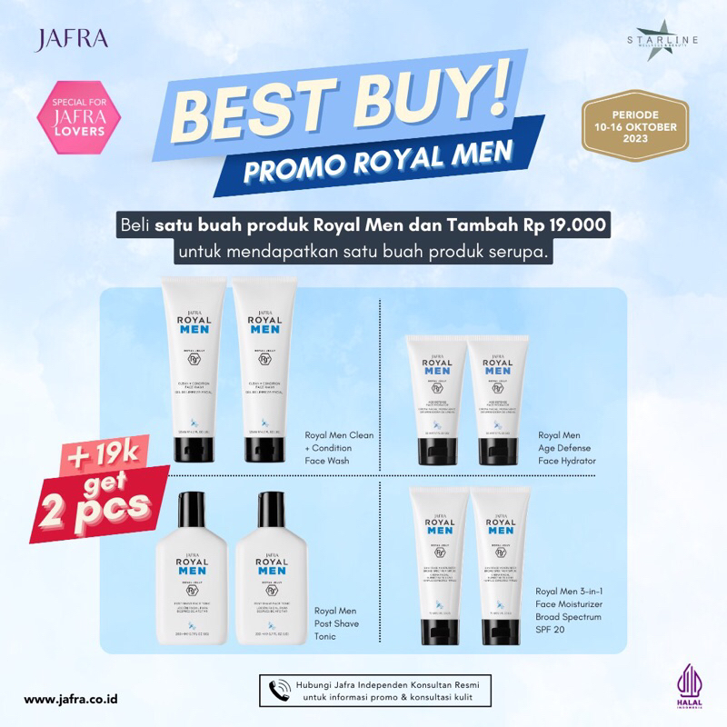 PROMO JAFRA ROYAL MEN ROYAL JELLY RJX FOR SKIN CARE CLEAN + CONDITION FACE WASH POST SHAVE FACE TONI