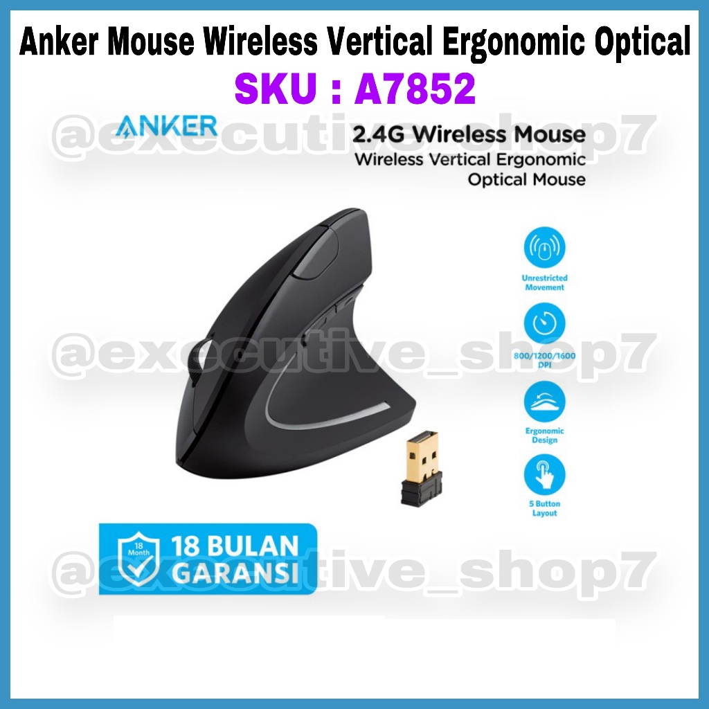 Anker Mouse Wireless Vertical Ergonomic Optical - SKU : A7852 - Garansi Resmi 18 Bulan