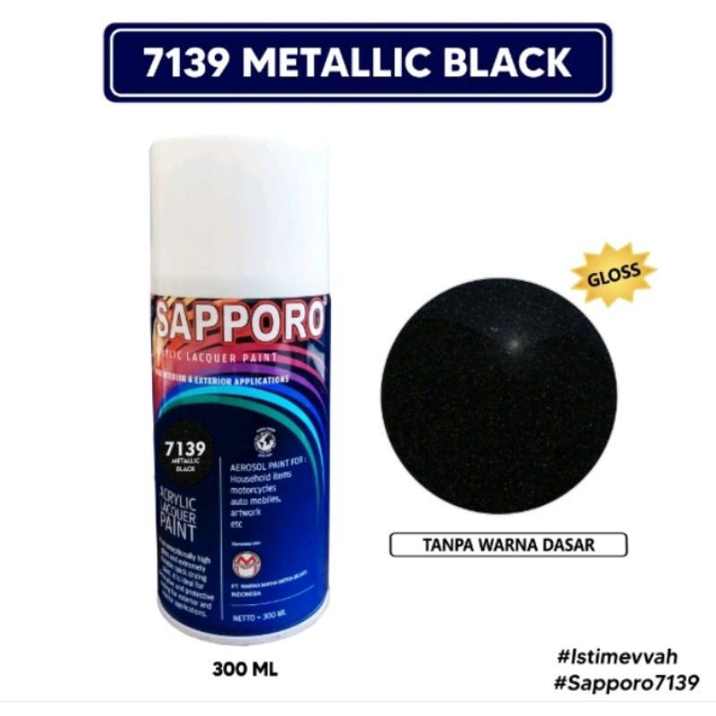 7139 Black Metallic SAPPORO Hitam Metalic-k Metalik 300ml Cat Semprot SAPORO Spray Paint Motor Pilok