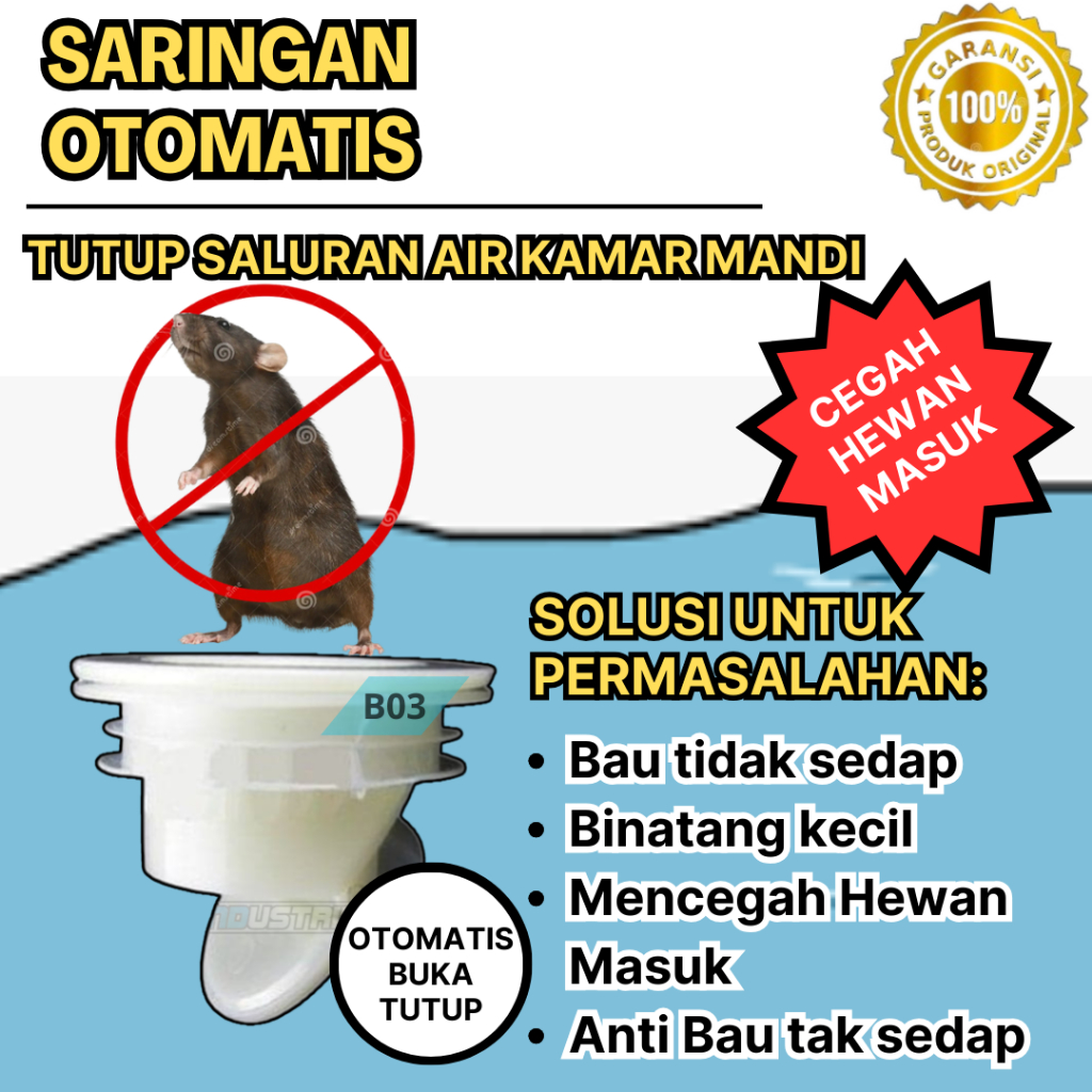 Fitting penutup saluran pembuangan air kamar mandi Saringan Otomatis cegah hewan masuk anti bau banj